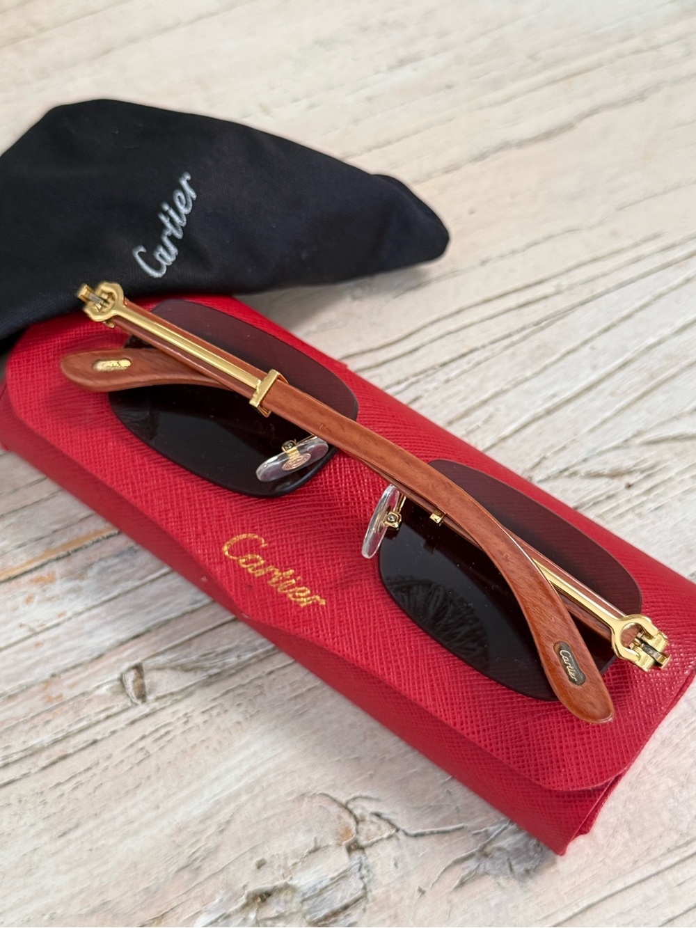 Cartier Gold and wood sunglasses Authentic - Picture 9 of 14